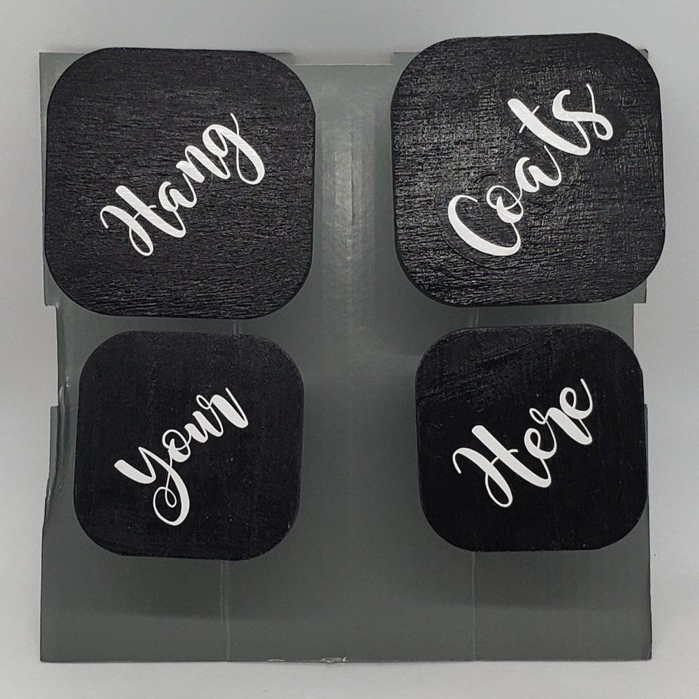 Decorated & Hand Painted Wooden Hooks Labelled Hang, Your, Coats, Here